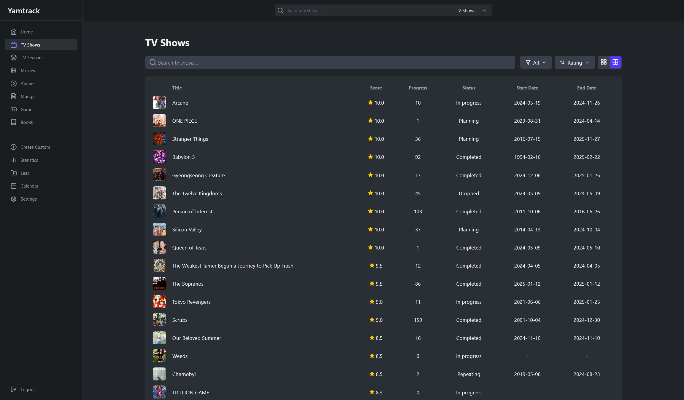 Yamtrack Screenshot